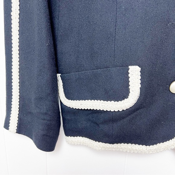 Vintage 80s Black & Cream Braid Pearl Button Cropped Jacket Women’s Size Large - Picture 2 of 12